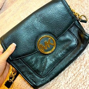 Michael Kors black and gold crossbody purse